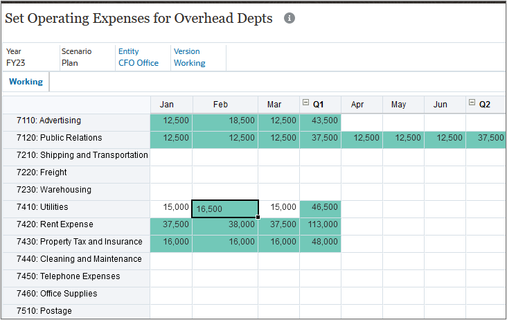 Expenses form after using quick command per